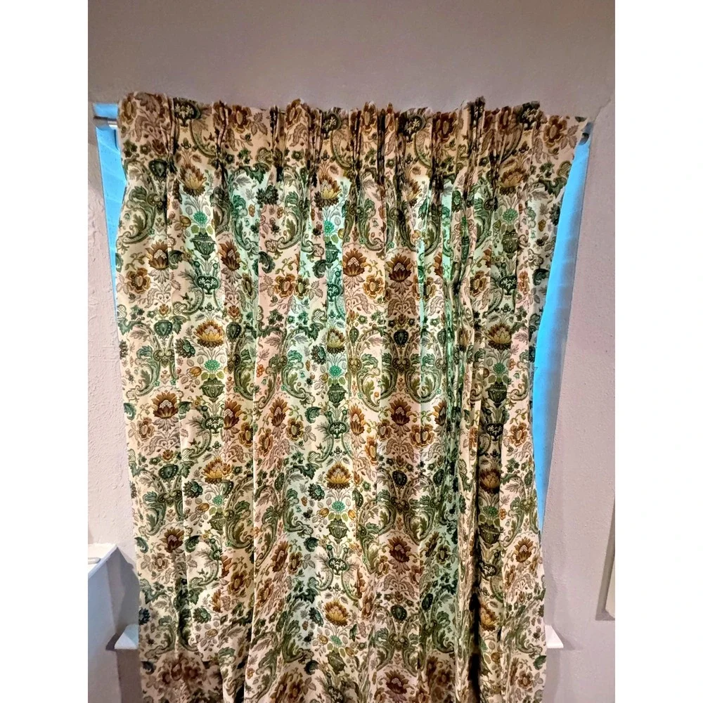 Vtg 60s Floral Damask Tapestry Curtain Set of 2 Baroque Pattern Ornat PinchPleat